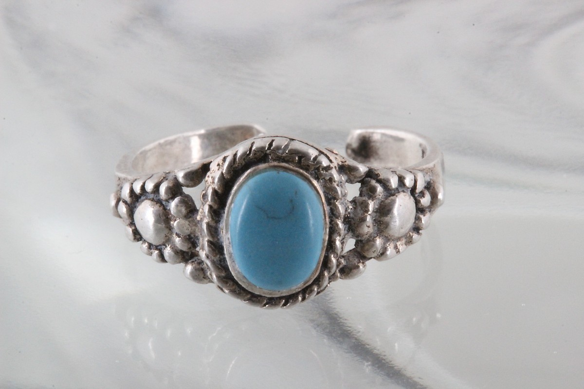 STERLING SILVER TURQUOISE STONE PINKY RING ADJUSTABLE 925
