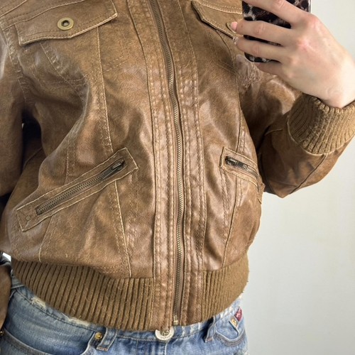 Y2K Vintage Kunstleder Bomber Zip Up Jacke kurz leicht crop Utility Archive - Bild 9 von 9