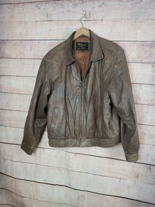 VINTAGE-REED-SPORTSWEAR-Mens-42-L-Brown-Leather-Bomber-Jacket