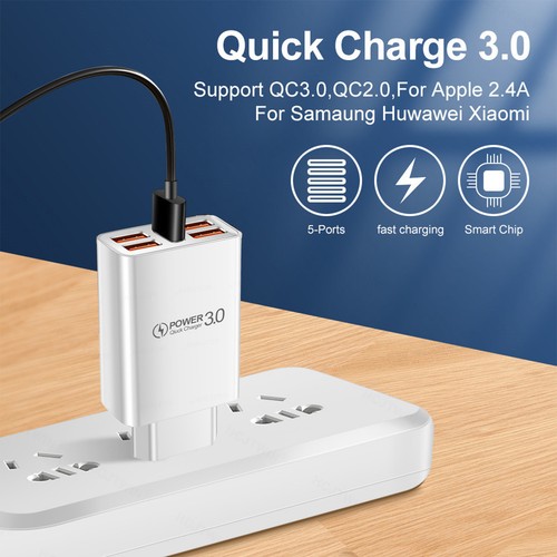 Multi Port Charging Station 5USB Hub Wall Charger Power Adapter US/European Plug - Photo 4 sur 16