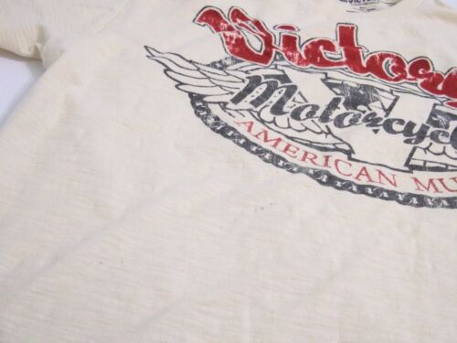 Victory Men's Large Motorcycles Shirt Yellow Off White American Muscle Tee - Picture 4 of 8