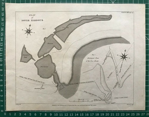 1812 Antique Map; Plan of Dover Harbour, Kent by John Farey - Picture 2 of 3