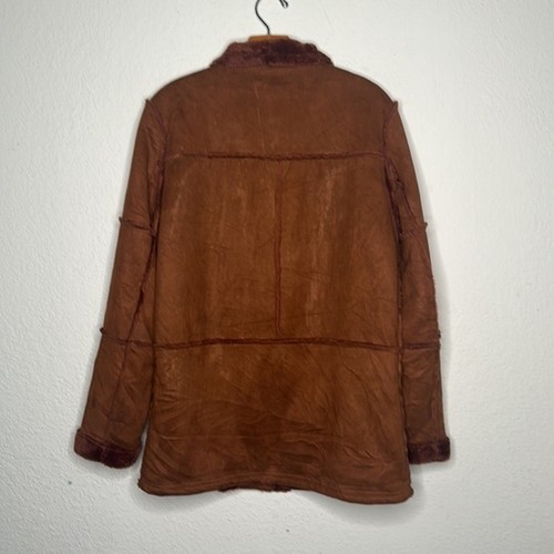 Faux Suede Patchwork Jacket Full Zip Mock neck Teddy Bear Brown Oversized Med - Picture 9 of 11