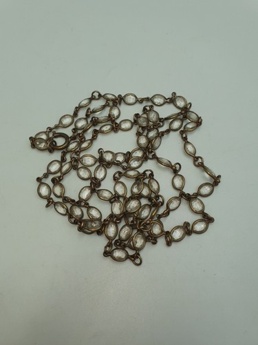 Vintage Bezel Set Clear Crystal Necklace 50" Long - Foto 10 di 11