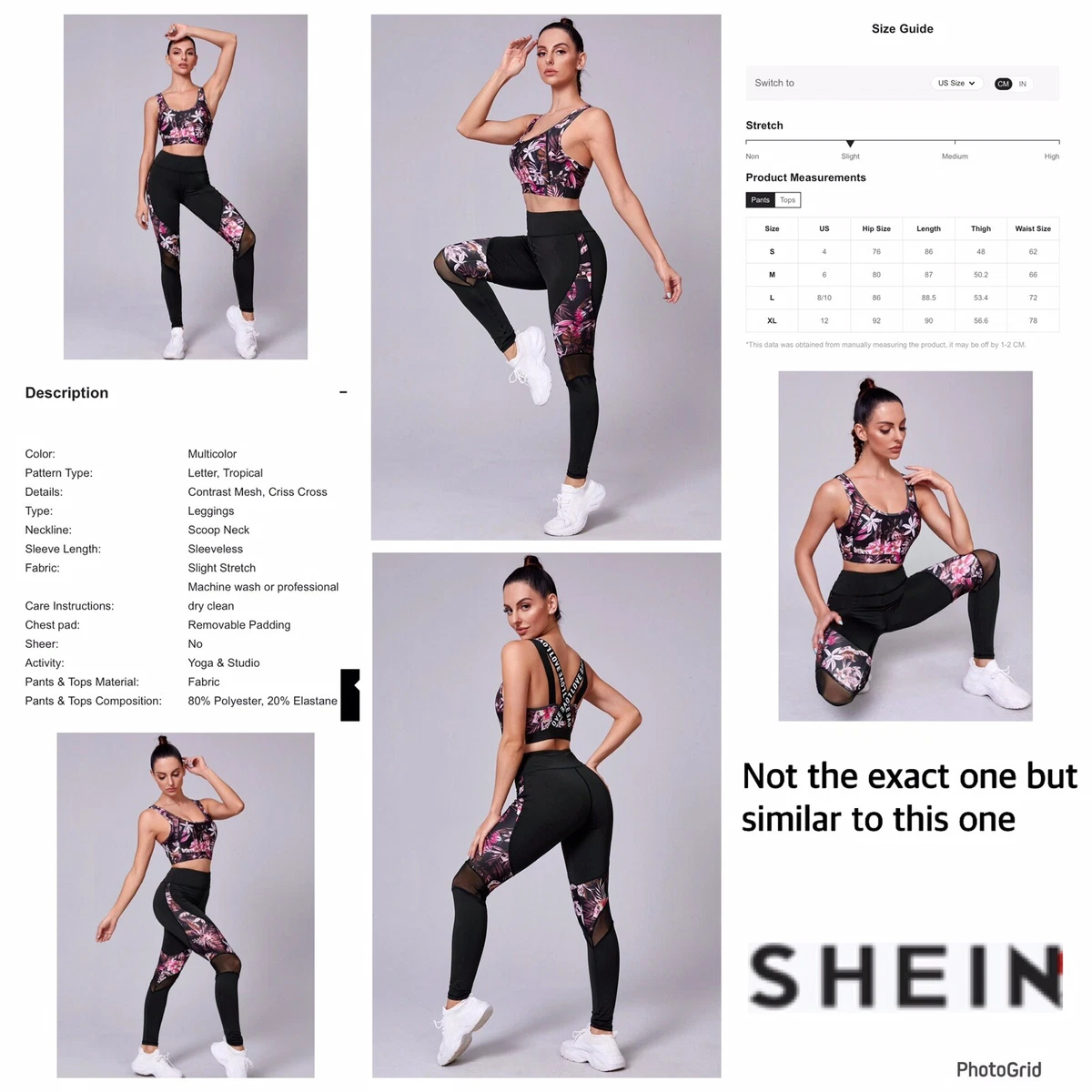 Shein Curve 3XL plus size floral black love mesh leggings & bra