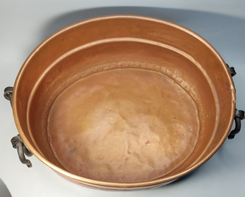 Vintage Rustic Hand Forged Hammered Copper Cauldron Cast Iron Handles 14x11 Pot - Picture 3 of 24