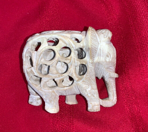 Vintage Elefantenfigur handgeschnitzter Speckstein mit Baby Elefant innen - Bild 6 von 8