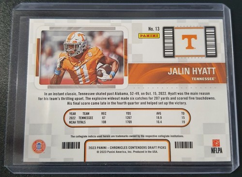 Jalin Hyatt - 2023 Chronicles Draft Picks - Giants - College Ticket - RC - Picture 2 of 2