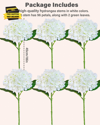 6 PIEZAS Ramos de Flores Artificiales Hortensia Blanca Premium, Hortensia Seda Marfil F - Imagen 2 de 7