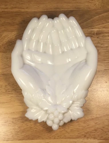 Vintage Westmorelad  White Milk Glass Open Hands w Grapes Dish Trinket Tray 7"