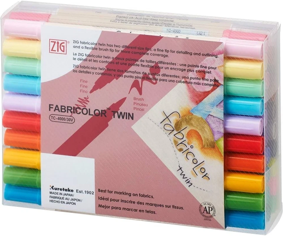 Marcadores de tela permanentes ZIG FABRICOLOR gemelos de 30 colores - doble punta para manualidades Foto 3 de 4