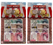 2x Play Money Kids Pretend Copy UK Notes and Coins Shopping Play Game
