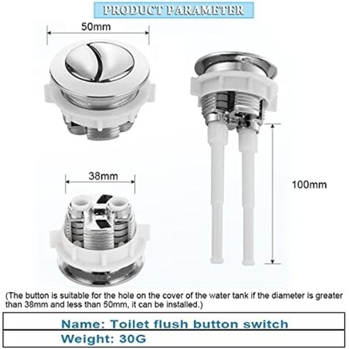 3 Pcs 38mm Dual Push Flushing Toilet Button, Replaced Tank Button with Thread = - Bild 3 von 7
