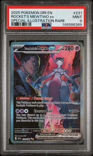 2025 POKEMON DRI SPECIAL ILLUSTRATION RARE #231 TEAM ROCKET'S MEWTWO EX PSA 9