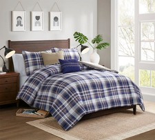 BrylaneHome Deagan 5-Pc Comforter Set - Queen Blue Plaid