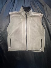 Vtg Champion Mens Fleece Vest Full Zip Sleeveless Jacket Brown Outdoor Pockets