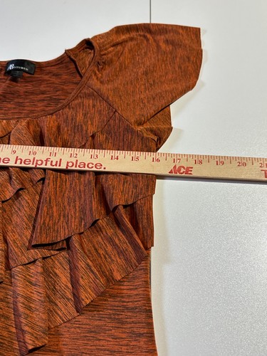 AB Studio Women's Size (S) Top Black/Orange Layered Ruffle Short Cap Sleeve - Picture 6 of 9