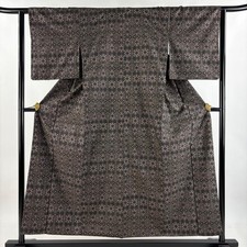 JAPANESE KIMONO TSUMUGI DARK BROWN 154.5cm 5 ft 1 in PURE SILK BB4645