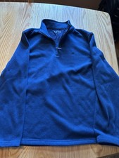 Men  s IZOD Fleece Sweater L Mock Neck 1/4 Zip Blue Long Sleeve Activewear Hiking