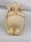 Vintage 14k 585 Gold Wise Owl Glasses Ruby Eyes Carved Pendant 3.6gr — photo 1