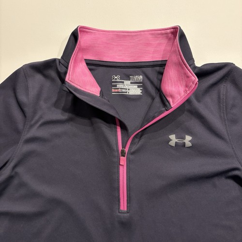 Camisa Atlética Under Armour Jóvenes Niñas Grande Manga Larga 1/4 Cremallera Gris Rosa Top - Imagen 7 de 11