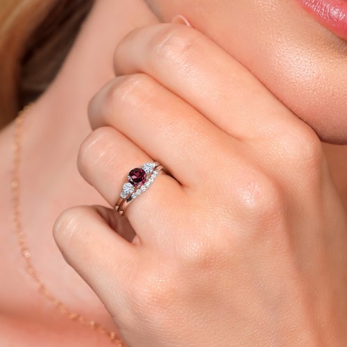 10K White Gold Rhodolite Garnet White Moissanite and White Lab Grown Diamond 5 - Picture 5 of 7
