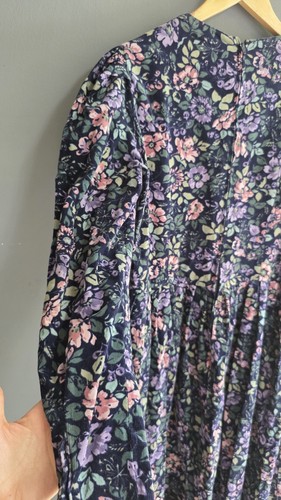 Laura Ashley Vintage Navy Purple Floral Corduroy Midi Dress UK 14 L Cottagecore - Picture 12 of 17