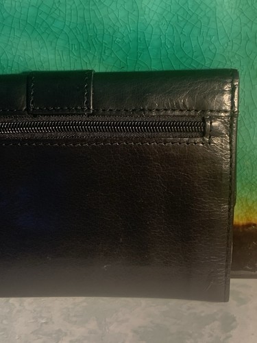 GENUINE LEATHER TRI-FOLD WALLET BLK/CHROME BUCKLE SNAP SOFT SUPPLE W/ZIP POCKET - Picture 5 of 19