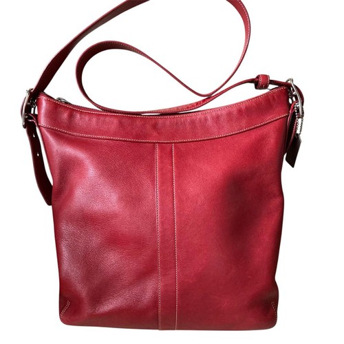 Coach Unisex Red Leather Shoulder Bag 2003 Model 9188 Adjustable Strap Used