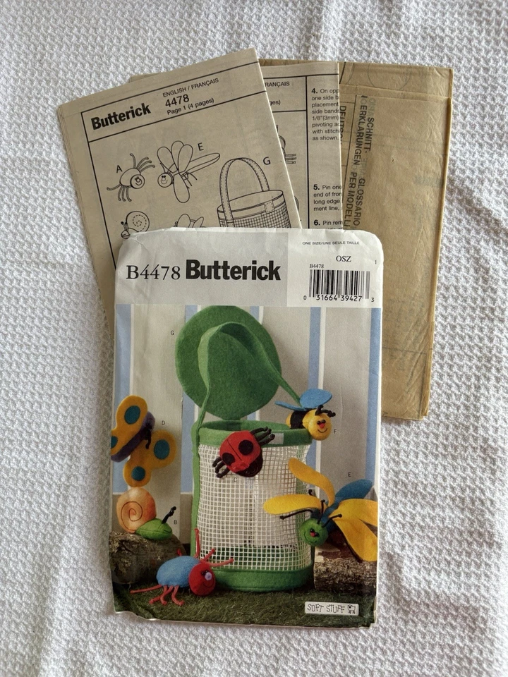 Butterick B4478 Childs' Bug Basket & Finger Puppets NEW UNCUT FACTORY-FOLDED  - Image 3 of 3