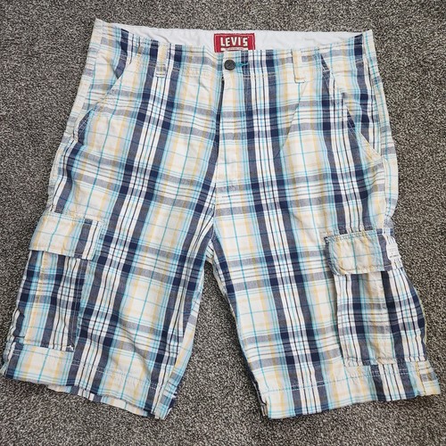 Levi's Vintage Plaid Shorts Men's 38 Blue White 11.5" Inseam Pockets Chinos