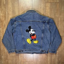 Vintage Mickey Mouse Embroidered Denim Jacket Size L 90s Disney