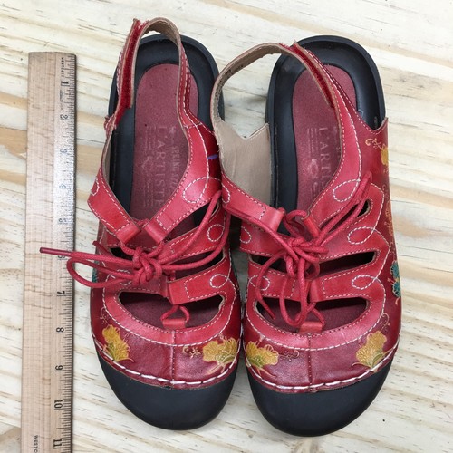Spring Step L'Artiste Sandals Womens 39 Vesta Strappy Red Leather Floral Casual - Picture 8 of 19