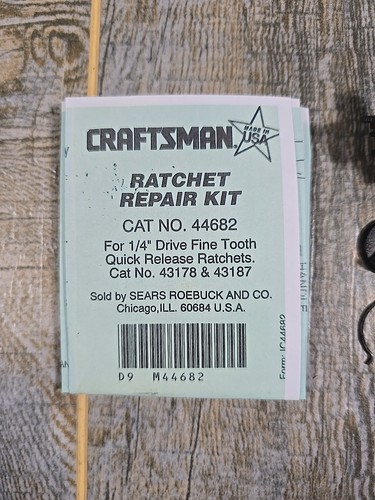 MADE IN USA Craftsman 44682 1/4” Drive QR Ratchet Repair Kit for 43178 43187 - Picture 2 of 10
