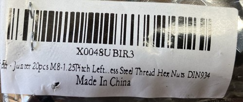 18 M8-1.25 Left Hand Thread Hex Nuts 8mm With 13mm Hex Reverse Thread M8x1.25 - Picture 2 of 2