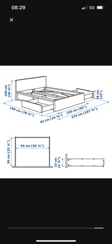 IKEA Malm Double Bed Frame White with 4 Drawers With Mattress - Picture 10 of 10