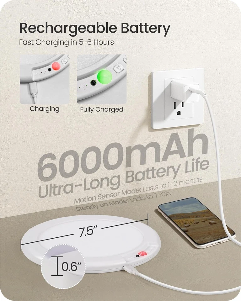 2 Pack Rechargeable Motion Sensor Ceiling Lights 1 Pack, 3 Color Temperatures - Image 3 of 4