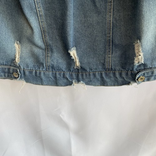 Jiao Ma Hua Pearl Embellished Women’s Denim Jeansjacke Size Large Distressed - Bild 9 von 15