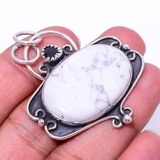 Natural White Howlite - United States 925 Sterling Silver Pendant 1.95" P28