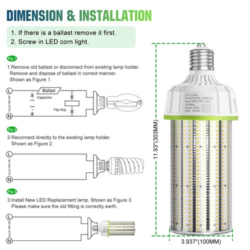 500W MH HID HPS Equival LED Corn Light Bulb 120W For Workshop Warehouse Factory - Picture 3 of 21