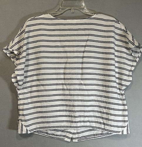 Cabi Button Front Striped Blouse Sail Away Size Medium Short Sleeve Black White - Picture 3 of 6