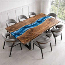 Live Edge Walnut Dining Table Top Blue Epoxy Resin River Table Handmade Custom