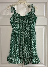 SHEIN CURVE Green Floral Smock Cami Dress Size L Summer Ruffles