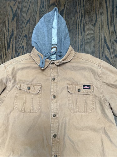 Dickies Work Chore Jacket Mens XL 46-48 Hooded Full Zip Snap Distressed Brown - Picture 2 of 6