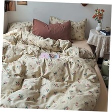Romantic Floral Duvet Cover Queen Size Brown Retro Flower Bedding Set 3 Pieces