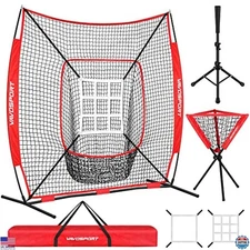 7x7' Baseball & Softball Training Net Set w/ Batting Tee, Ball Caddy, Strike