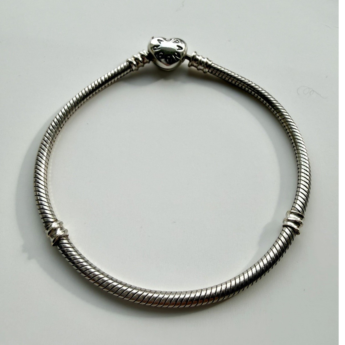 Pandora Sterling Silver 925 Heart Clasp Snake Chain Bracelet 7in