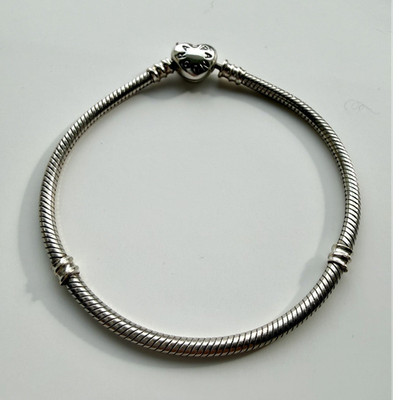 Pandora Sterling Silver 925 Heart Clasp Snake Chain Bracelet 7in