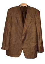 VTG YVES SAINT LAURENT YSL houndstooth sport coat blazer Silk Wool Brown SZ 46L