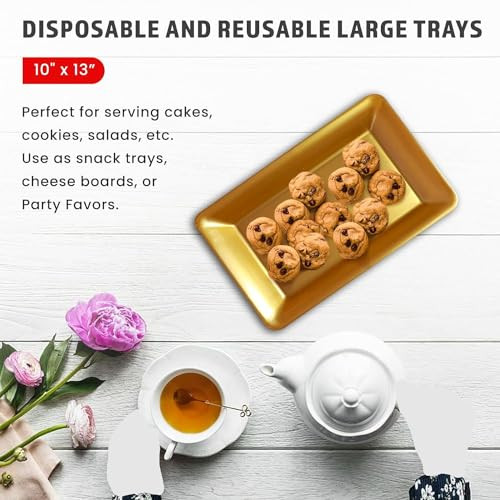Plastic Serving Tray Set, Hard Plastic Serving Platters for Serving Food, Gold - Bild 4 von 6